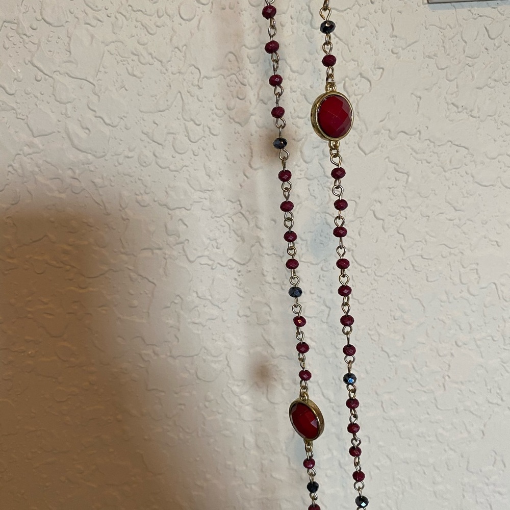 Extra long red necklace